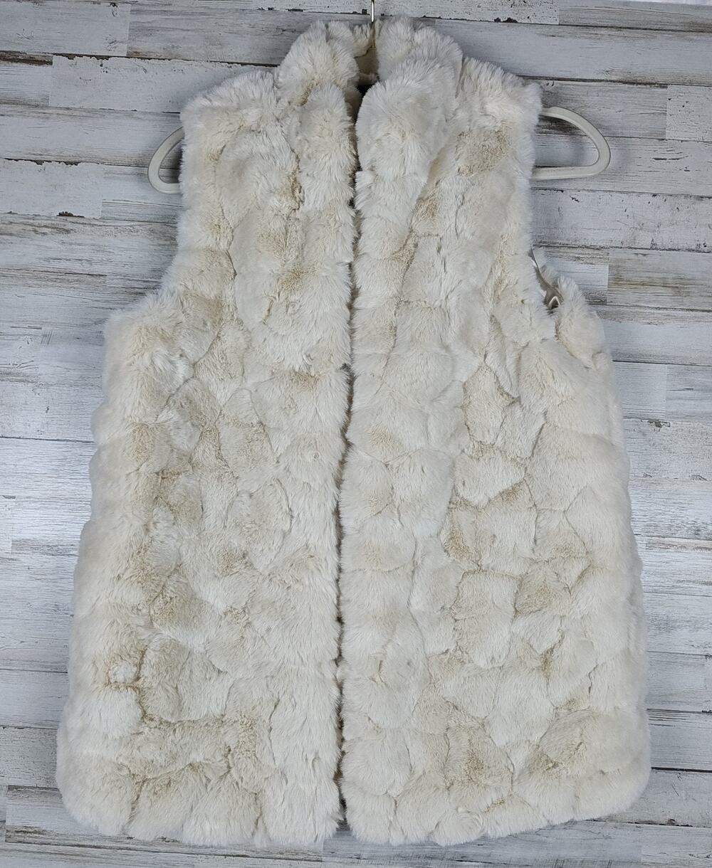 Rachel Zoe Womens S Ivory Faux Fur Vest Plush Longline Hook Eye Lined Glam